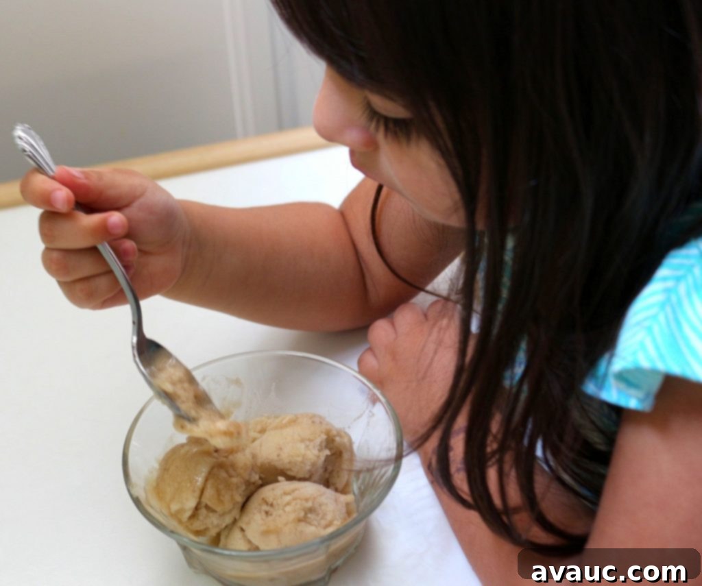 Little girl eating one-ingredient ice cream #oneingredienticecream #bananaicecream
