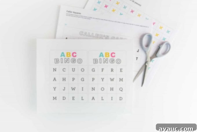 Get Your Free Printable ABC Bingo 4 Materials to make alphabet bingo cards. Includes printables and scissors