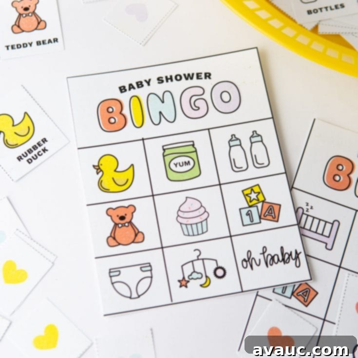 Free Printable Baby Shower Bingo for up to 20 guests