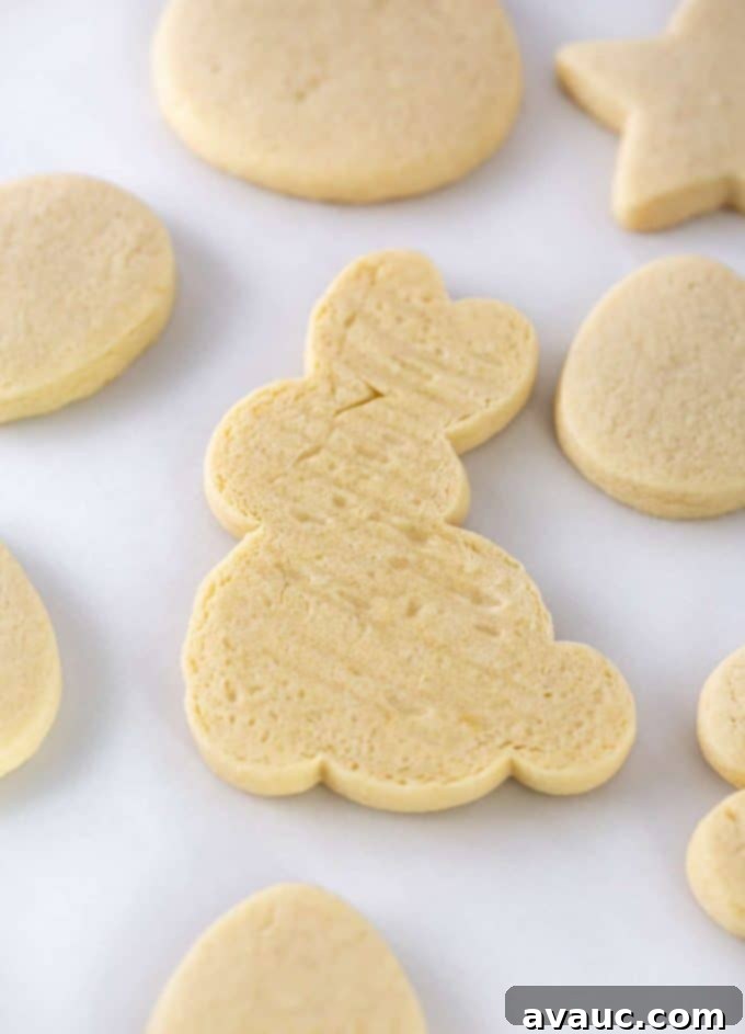 Mastering Flawless Cut Out Sugar Cookies 6 A selection of raw cut-out sugar cookies arranged on a baking sheet, ready for the oven