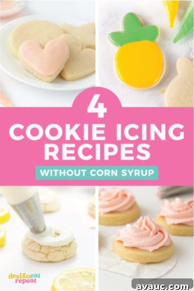 Perfect Sugar Cookie Icing Without Corn Syrup 2 Collage of 4 Cookie Icing Recipes