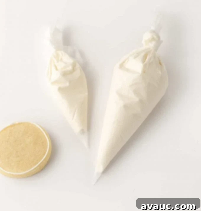 Piping bags with white Royal Icing for Sugar Cookies