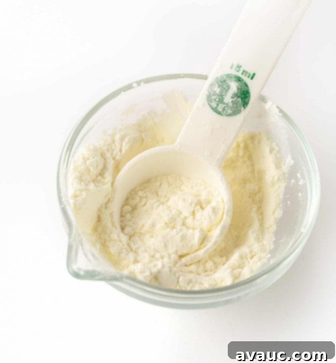 Bowl of meringue powder for Royal Icing for Sugar Cookies