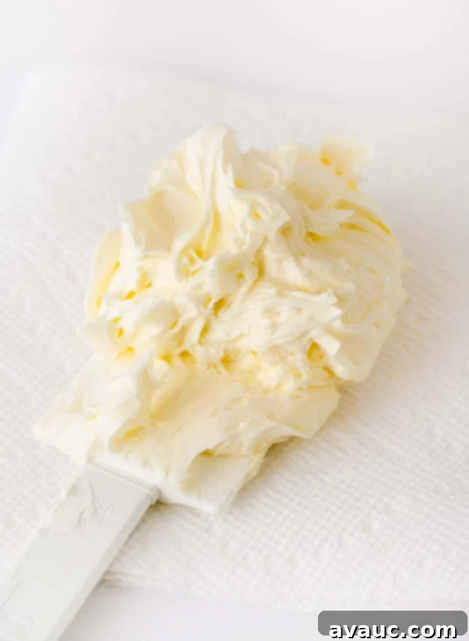 Close-up of perfectly whipped butter on a spatula