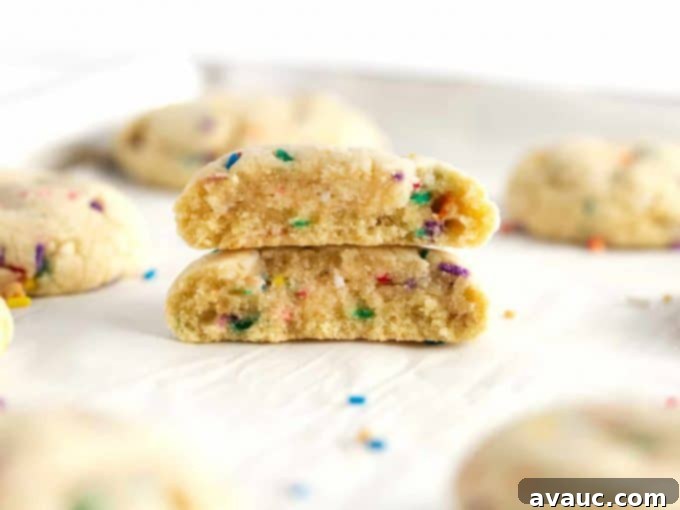 Inside of a Soft-Baked Sugar Cookie with Sprinkles revealing its soft texture