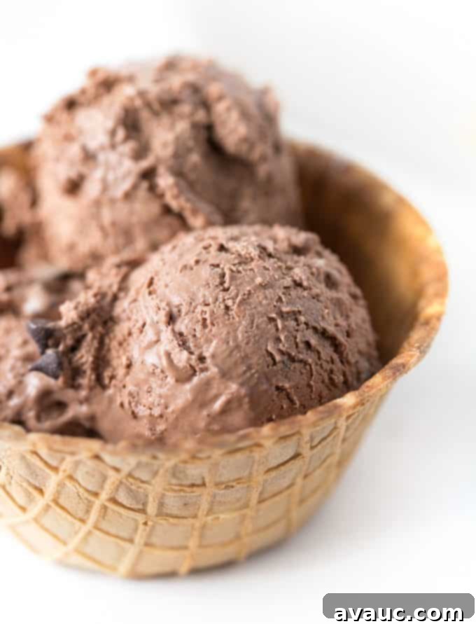 Close-up of creamy chocolate no-churn ice cream being prepared