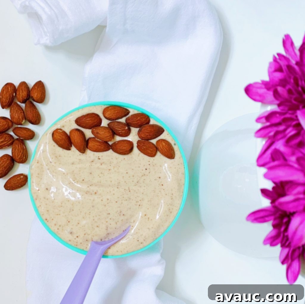 Close-up of freshly made No-Churn Banana-Almond Butter Ice Cream, showing its creamy texture.