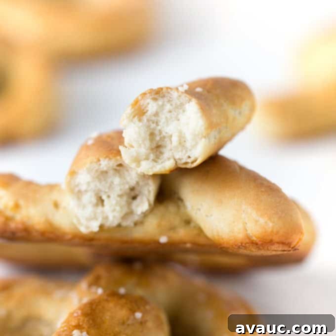 Texture of warm, buttery homemade soft pretzels