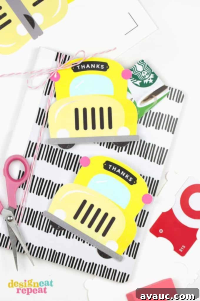 Clever Back to School Teacher Gifts Under Ten Bucks 3 Personalized teacher notecards with a cute school bus theme.