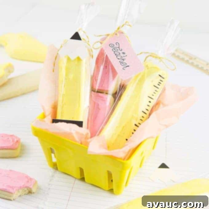 Clever Back to School Teacher Gifts Under Ten Bucks 9 Easy homemade pencil cookies with yellow frosting and printable toppers.