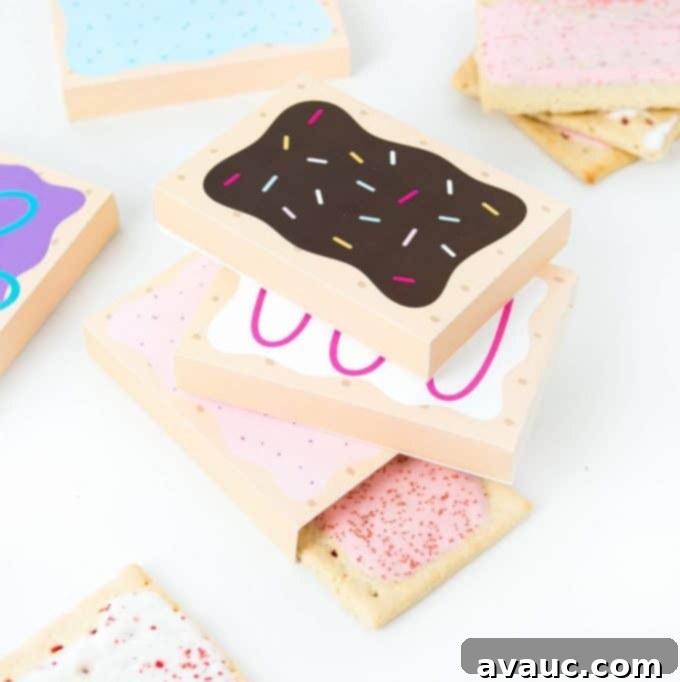 Clever Back to School Teacher Gifts Under Ten Bucks 4 Printable Poptart themed gift card holder box filled with a gift card and treats.