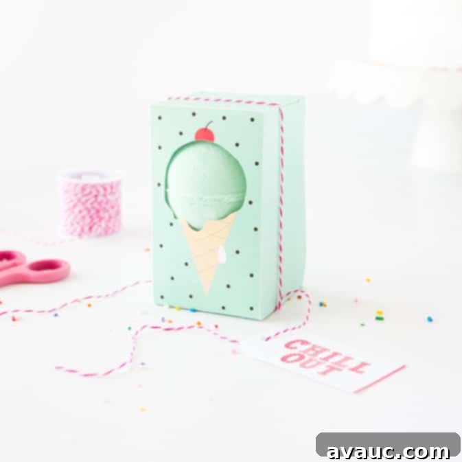 Clever Back to School Teacher Gifts Under Ten Bucks 13 Bath bomb gift box with 'chill out' theme and ice cream design.