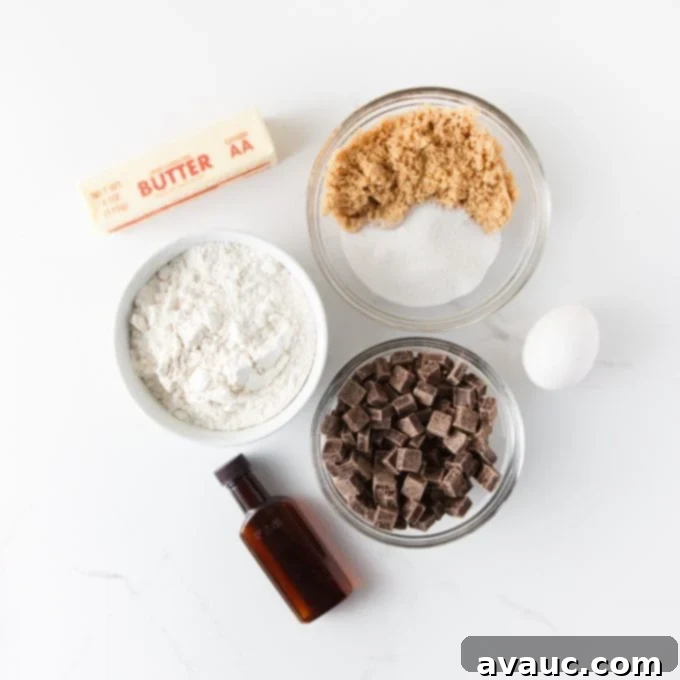 Panera's Famous Chocolate Chip Cookies at Home 6 Collection of ingredients laid out for making copycat Panera chocolate chip cookies