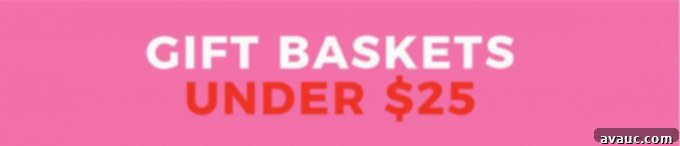 Decorative banner for 'Baker's Gift Baskets Under $25'
