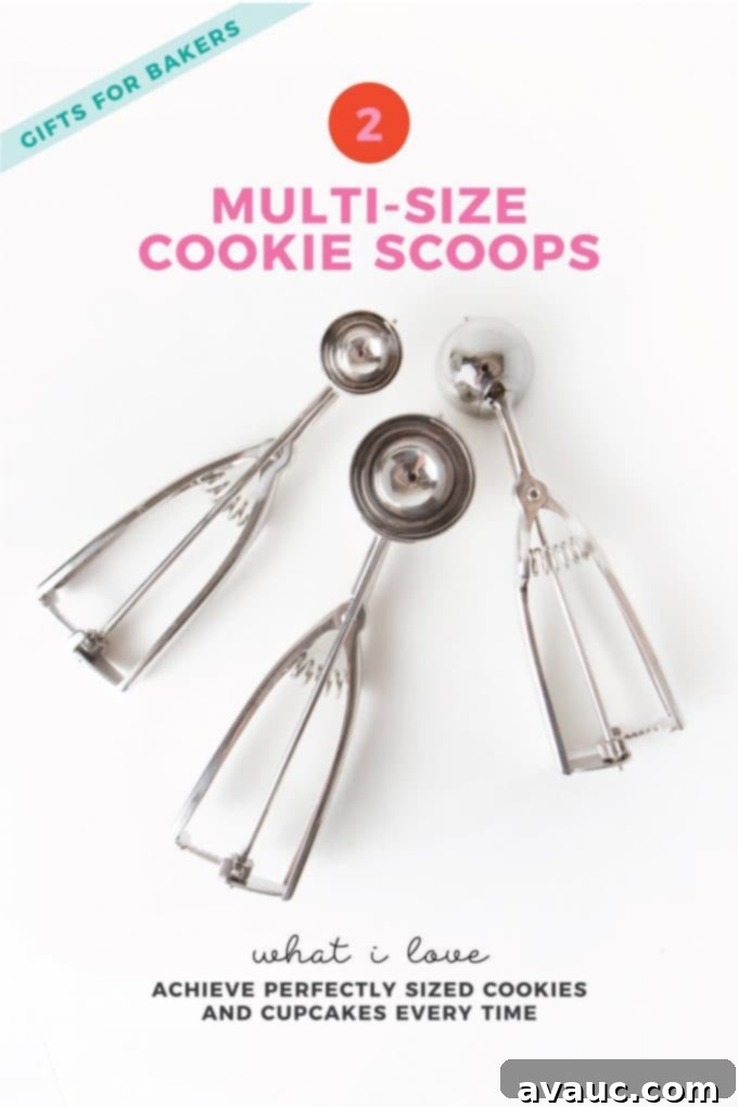 Stainless steel cookie scoops in various sizes