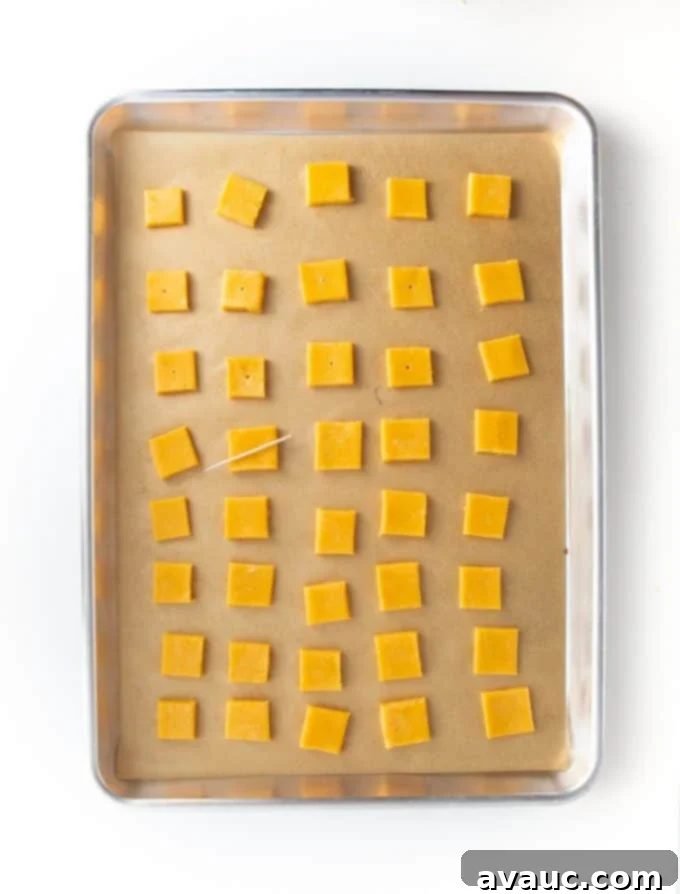 Tray of cheddar cheese crackers unbaked