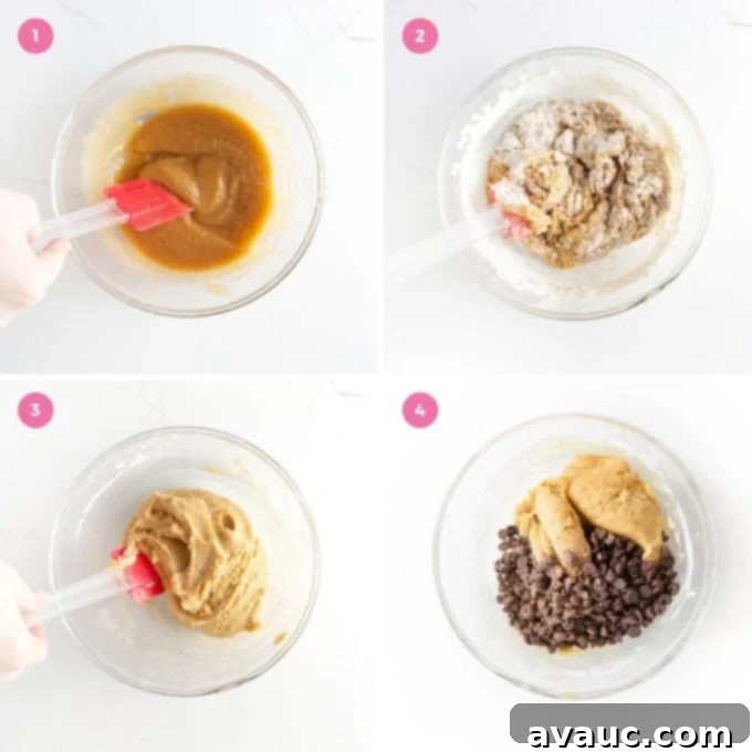 Mixing cookie cake dough in a bowl with a spatula