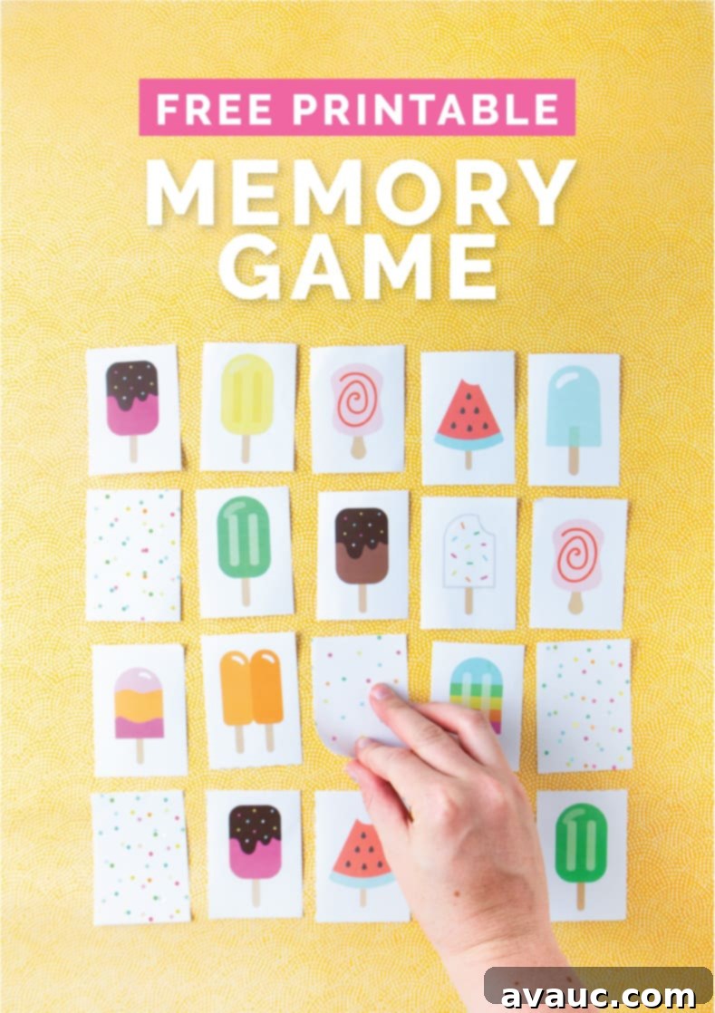 Ice Pop Memory Fun 2 Child's hand flipping over a colorful popsicle memory game card.