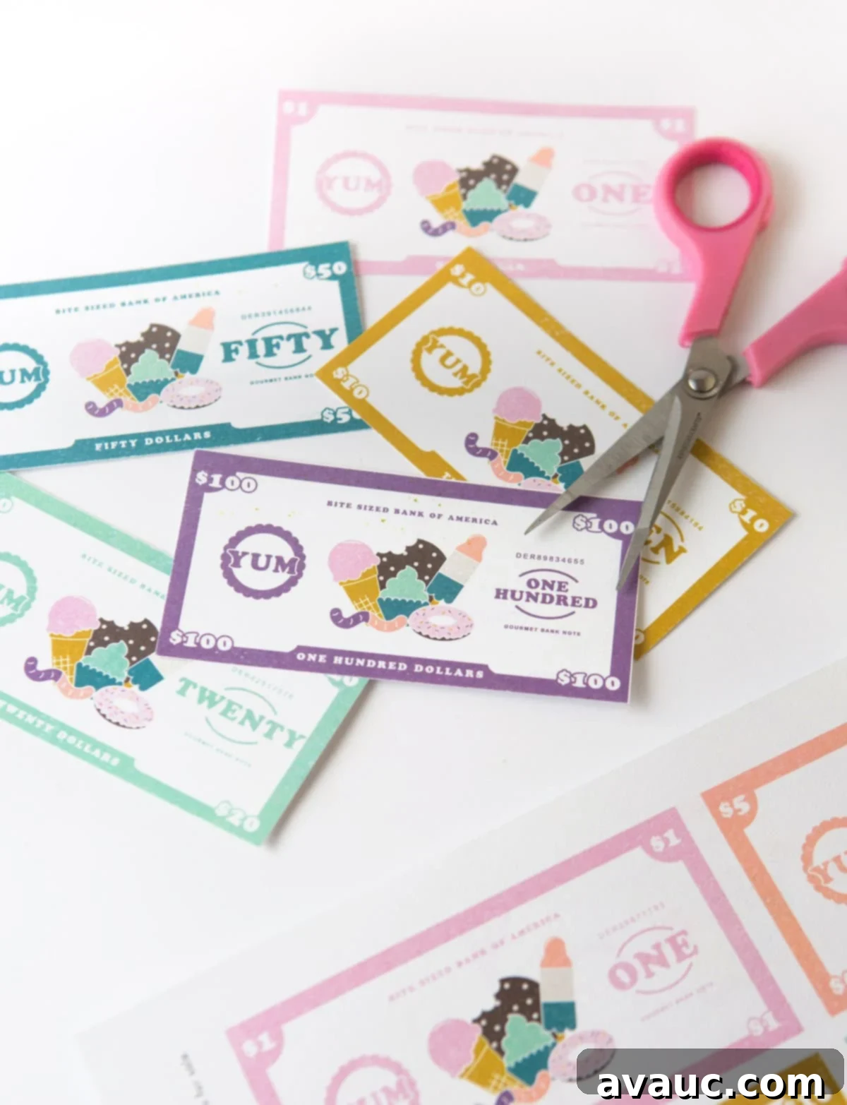 Printable Play Money: Free Fun for Kids 2 Dessert themed free printable play money for kids