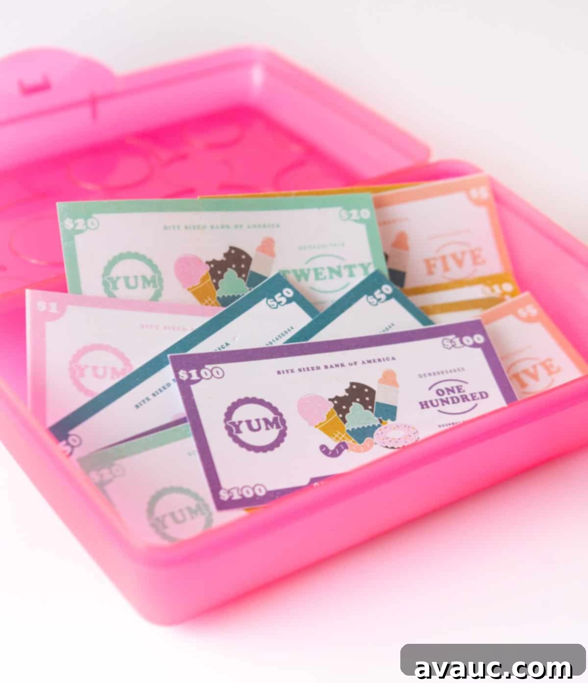 Printable Play Money: Free Fun for Kids 10 Storage for dessert themed free printable play money for kids, $1, $5, $10, $20, $50, $100