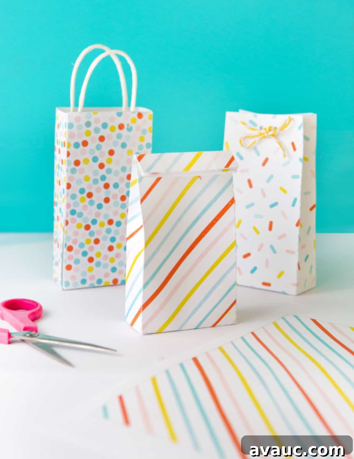 Craft Your Own Party Treat Bags 2 Close-up of a completed DIY sprinkle party favor bag filled with treats, ready for a celebration.
