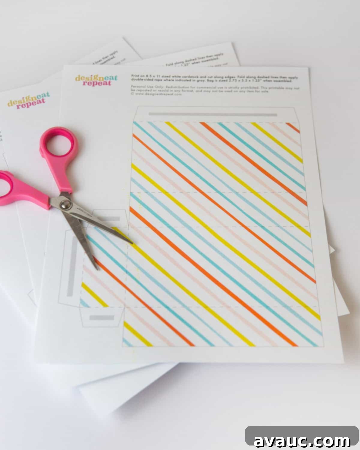 Craft Your Own Party Treat Bags 4 Printed template of the sprinkle party favor bag on white cardstock, ready for cutting.