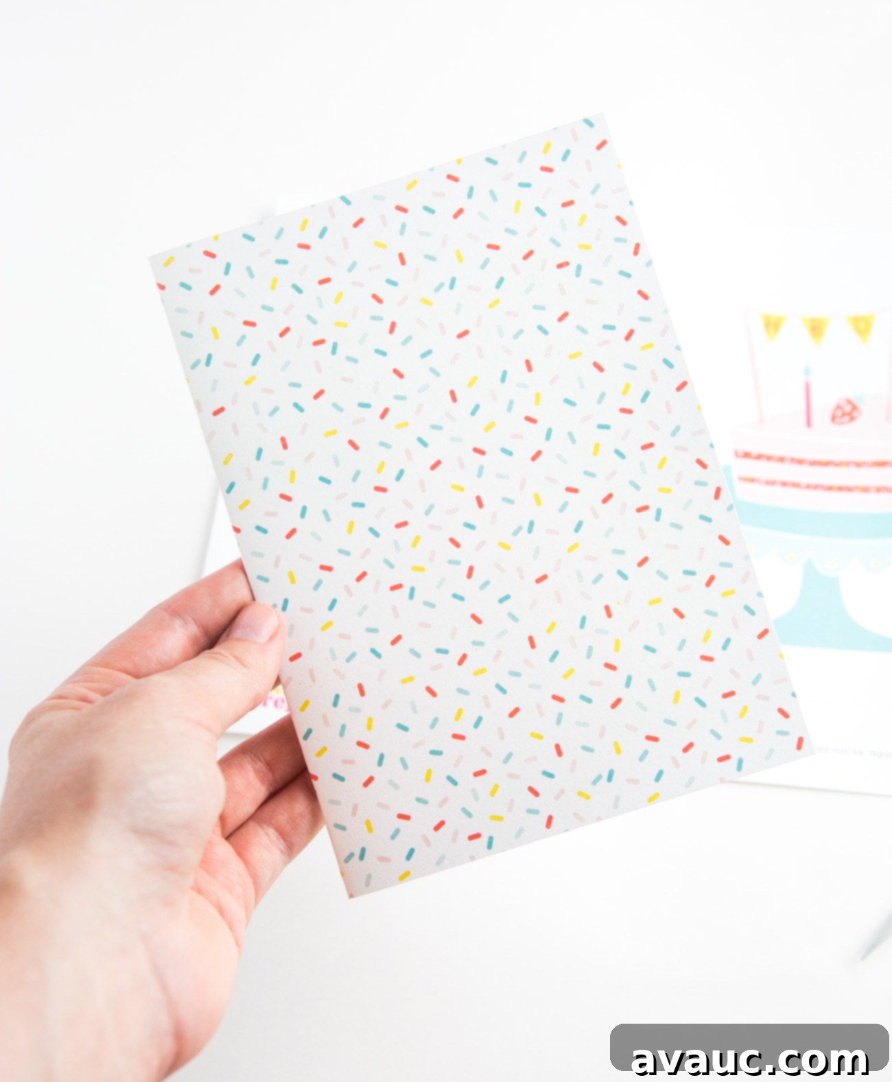 Backside sprinkle pattern of cake printable birthday card