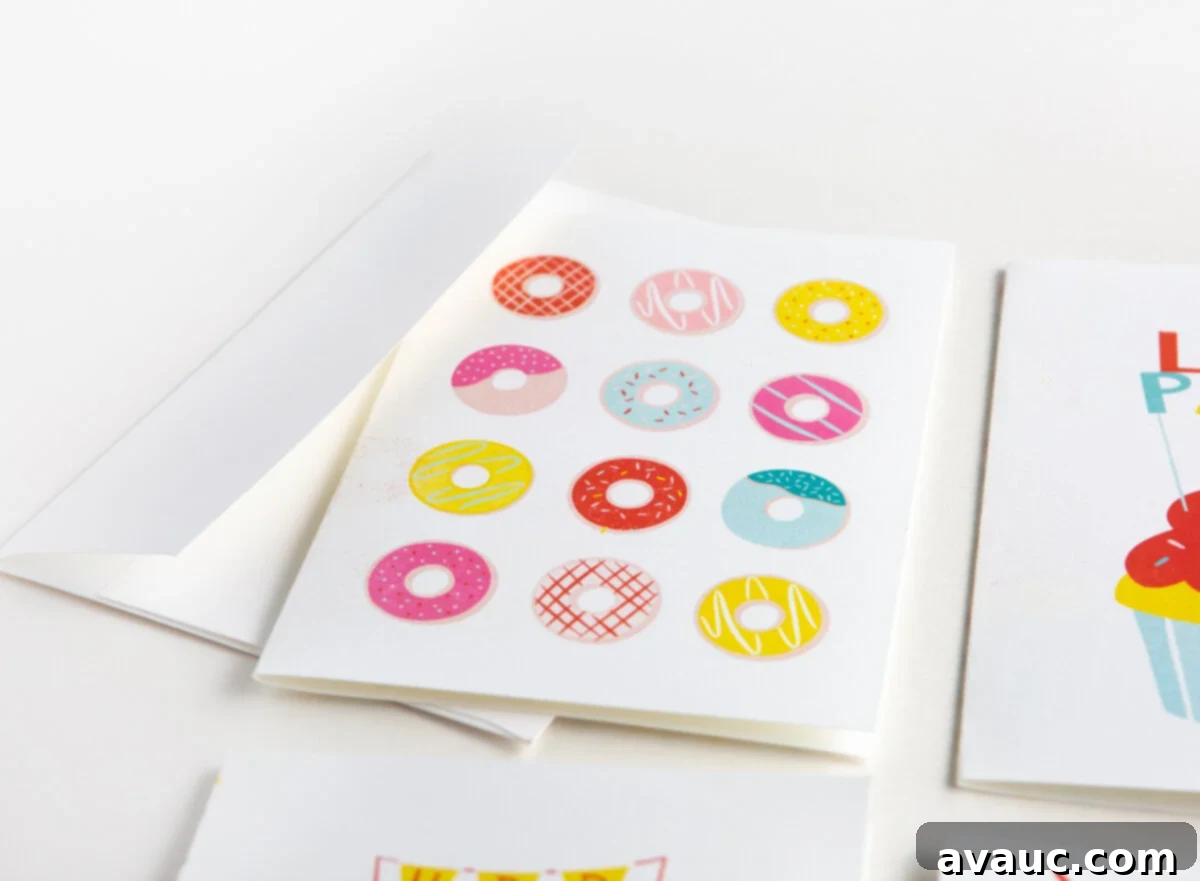 Donut Birthday Delight 3 Close-up of a free donut printable birthday card with rainbow donuts and sprinkles, ready for gifting