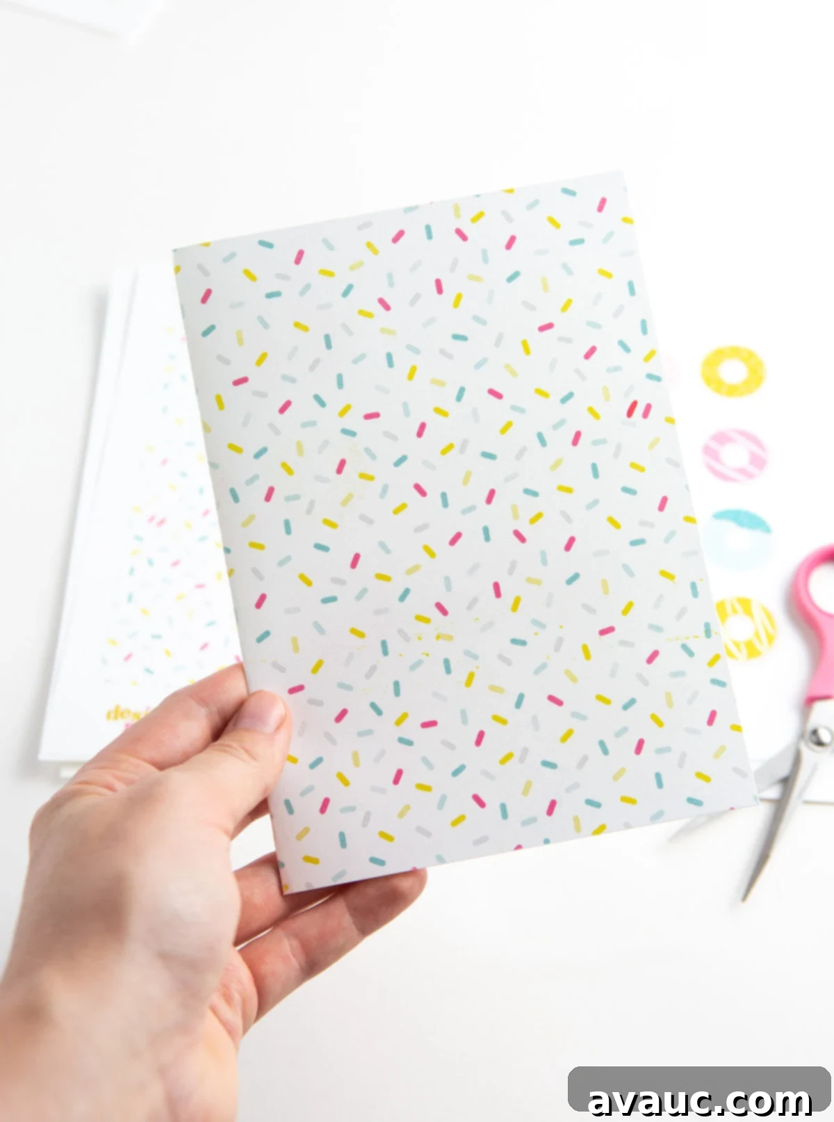 Donut Birthday Delight 6 Close-up of the sprinkle pattern on the backside of a free donut printable birthday card, showing a delightful detail