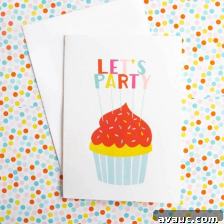 Cupcake themed printable birthday card with sprinkles