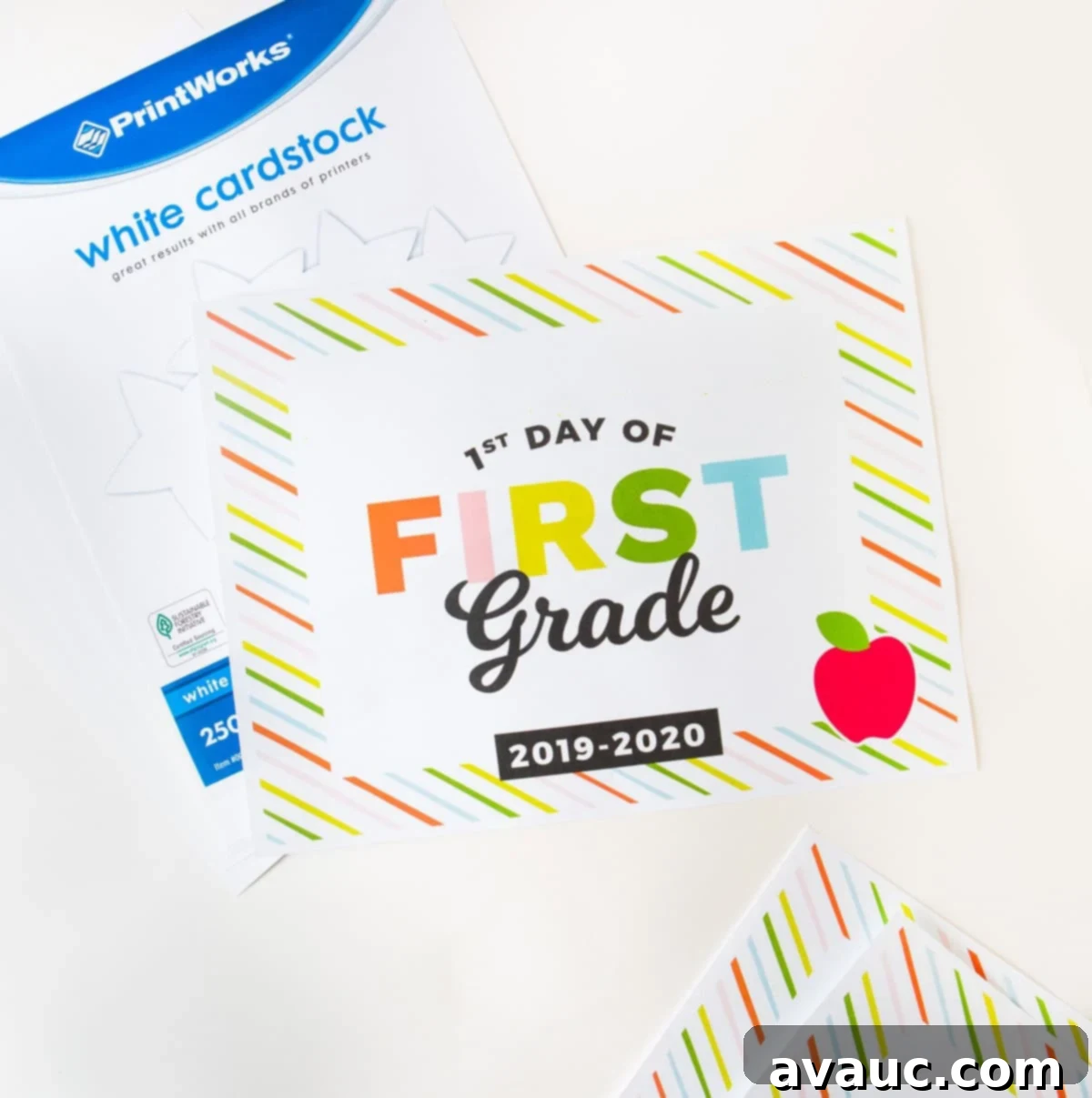 Close-up of a 'First Day of Kindergarten' printable sign, ready to be printed