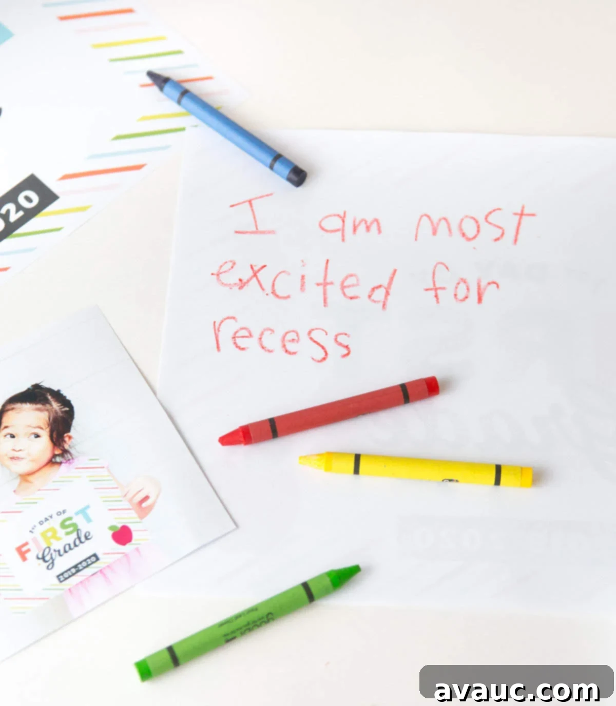 Handwritten notes on the back of a First Day of School sign, making it a personalized keepsake