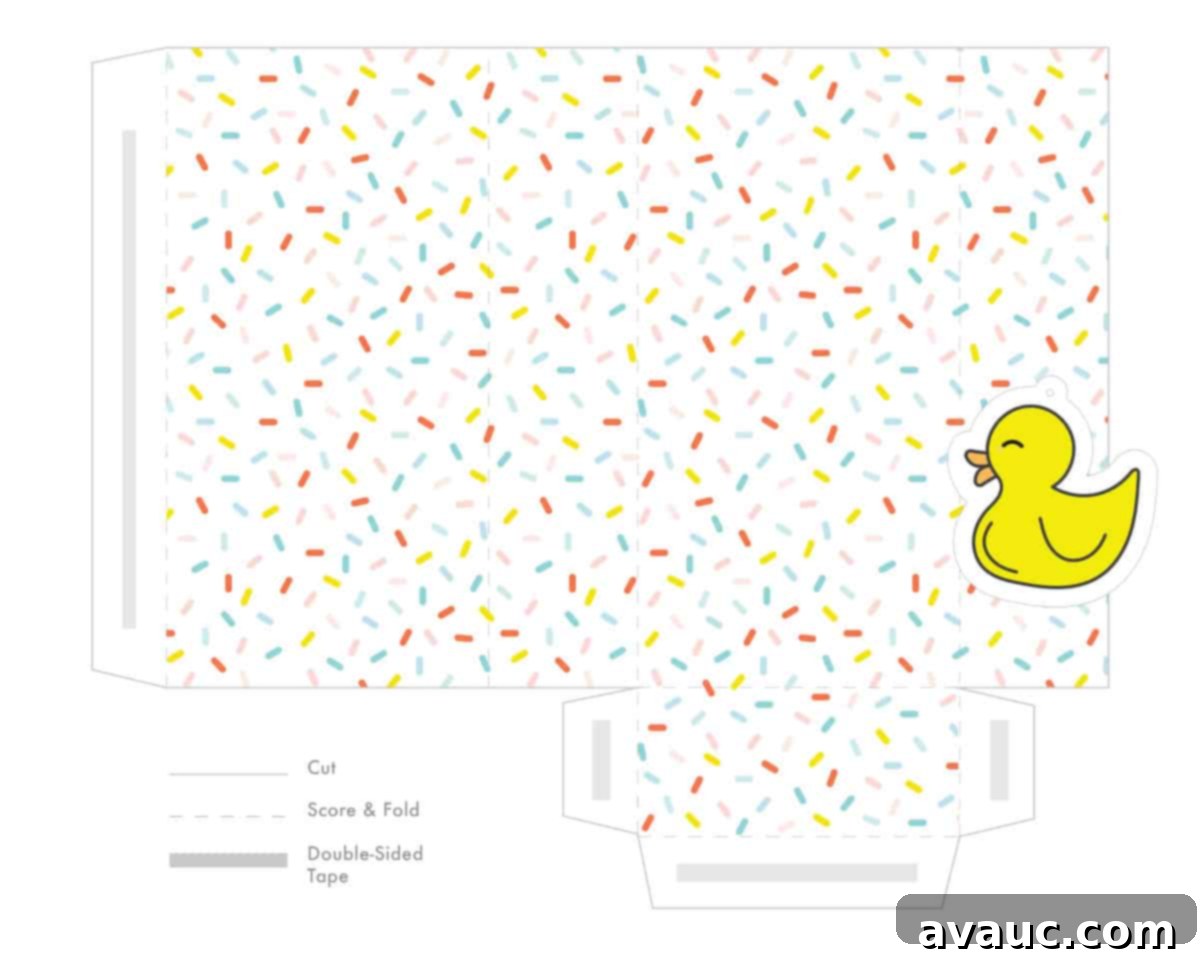 Customizable Baby Shower Treat Bags 3 Dieline for printing sprinkle baby shower favor bag with rubber duck tag