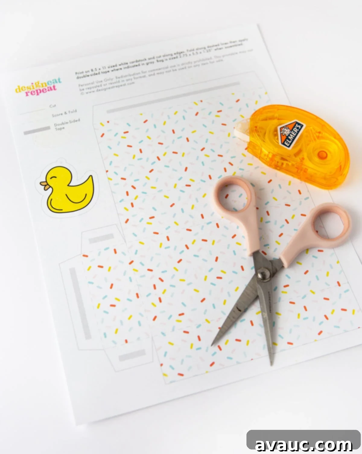 Customizable Baby Shower Treat Bags 4 Printed sheet with scissors and tape of pattern baby shower favor bag with rubber duck tag