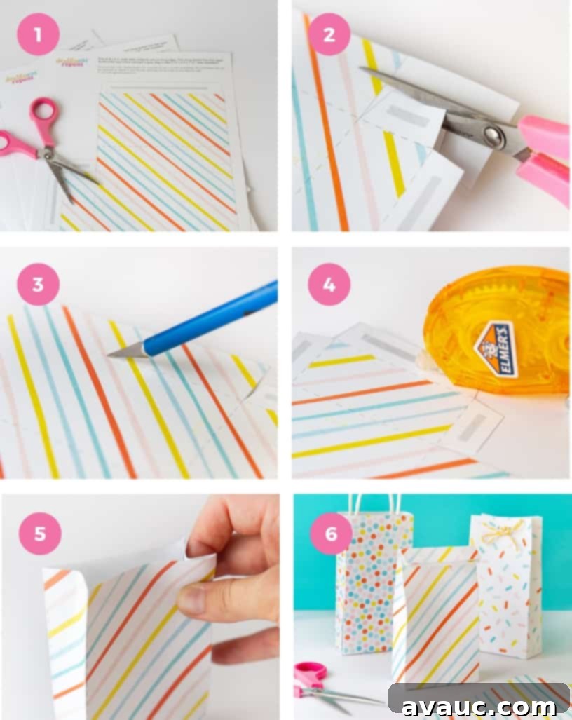 Customizable Baby Shower Treat Bags 5 Step by step instructions on how to assemble baby shower favor bag