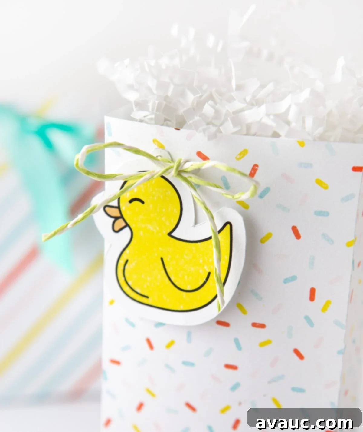 Customizable Baby Shower Treat Bags 6 Rubber duck gift tag attached to sprinkle baby shower favor bag