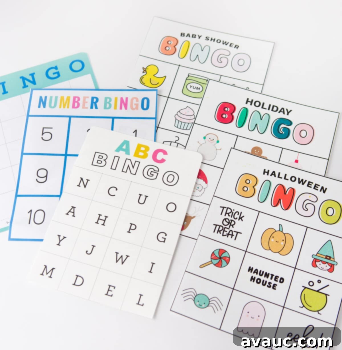 Collection of various printable bingo cards