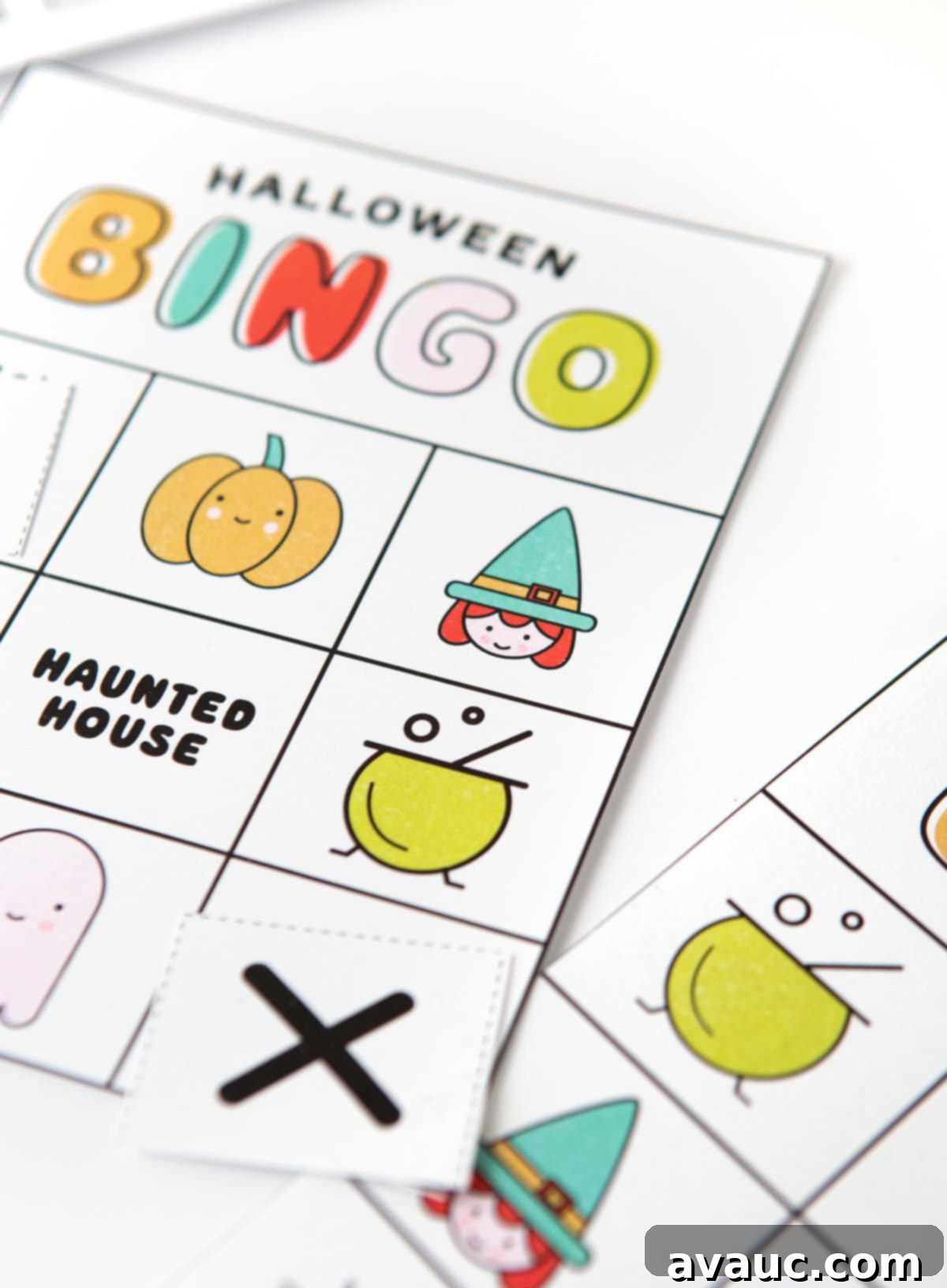 Spooktacular Halloween Bingo Fun 3 Colorful free printable Halloween bingo cards with icons and pictures: pumpkin, witch, lollipop, cauldron, spider, ghost