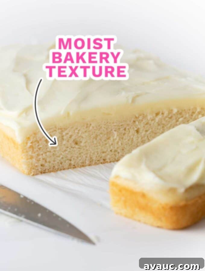 Perfect White Sheet Cake Box Mix Upgrade 3 Photo showing dense and moist texture of cut white cake