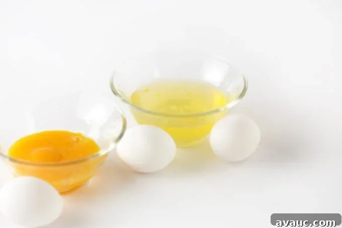 Perfect White Sheet Cake Box Mix Upgrade 6 Bowls of separated egg whites and egg yolks