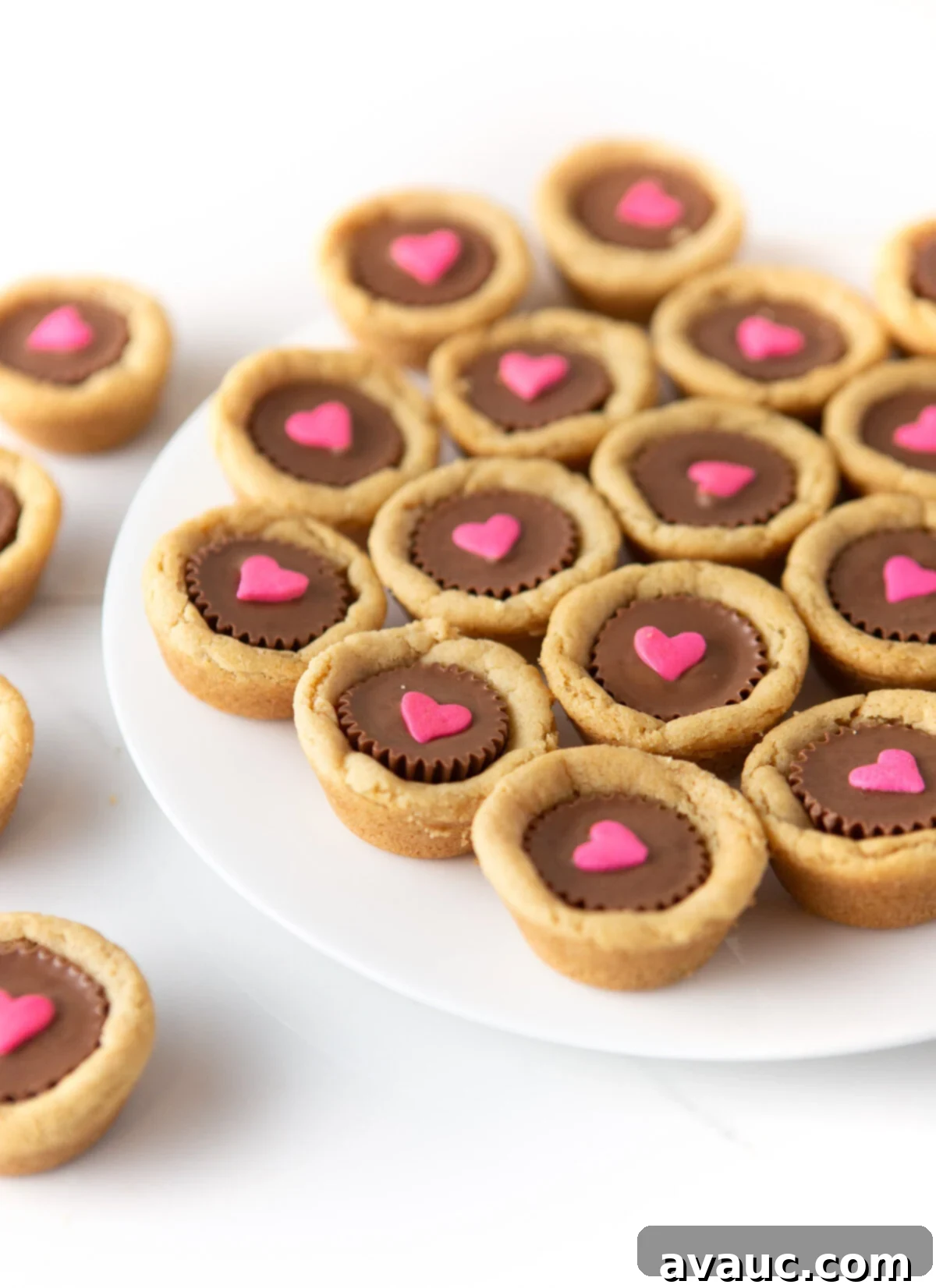 Reeses Peanut Butter Valentines Cookie Cups served on a tray