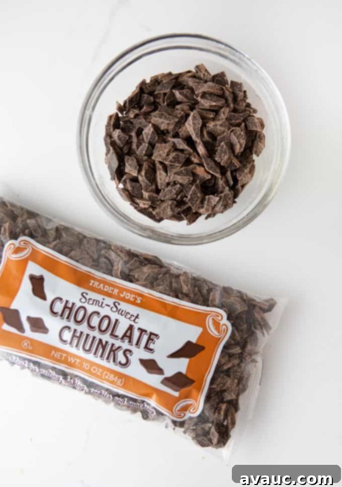 Peanut Butter Chocolate Chip Dream 13 Bowl and package of Trader Joes Semi Sweet Chocolate Chunks