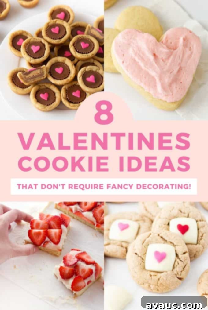 8 Simple and Sweet Valentines Day Cookies 2 Assortment of Valentine's Day themed cookies with red and pink decorations