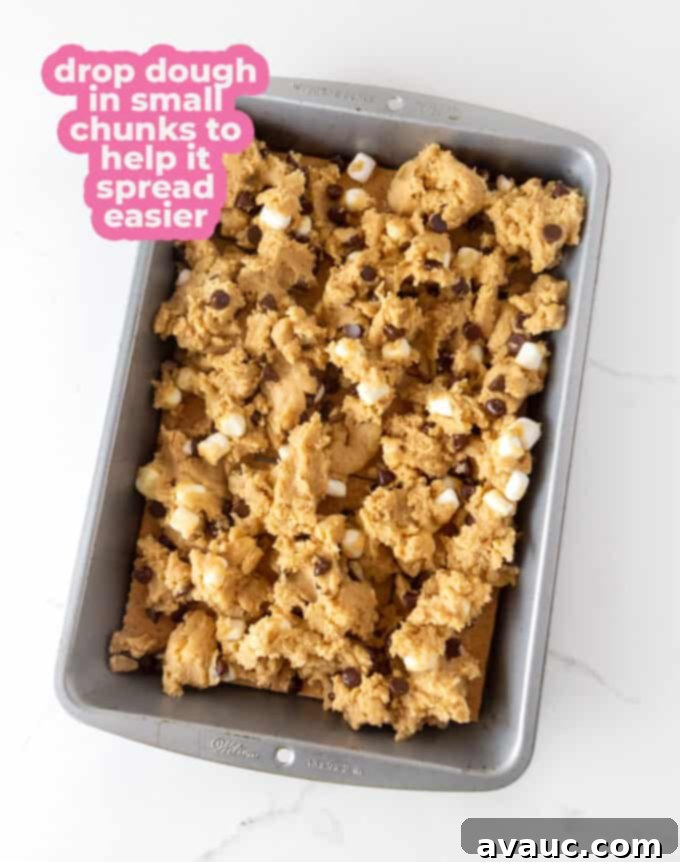 unbaked s'more cookie bars in 9x13 pan