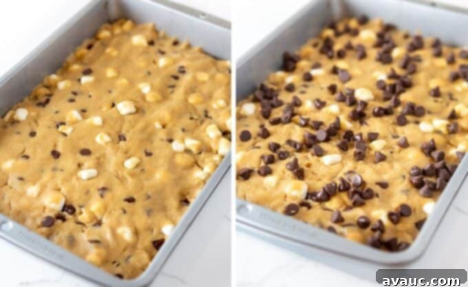 unbaked s'more cookie bars in 9x13 pan