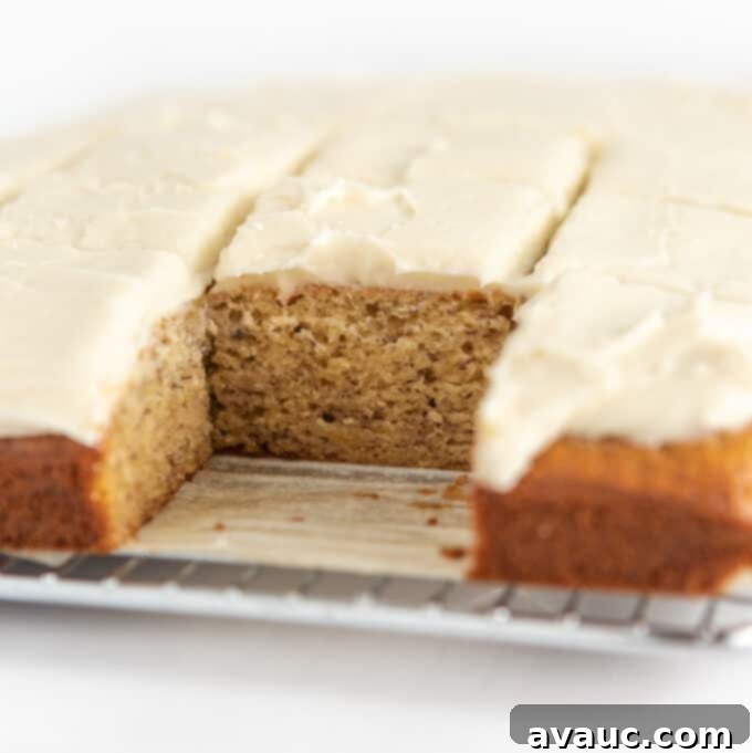 Banana bars with cream cheese frosting cut into squares