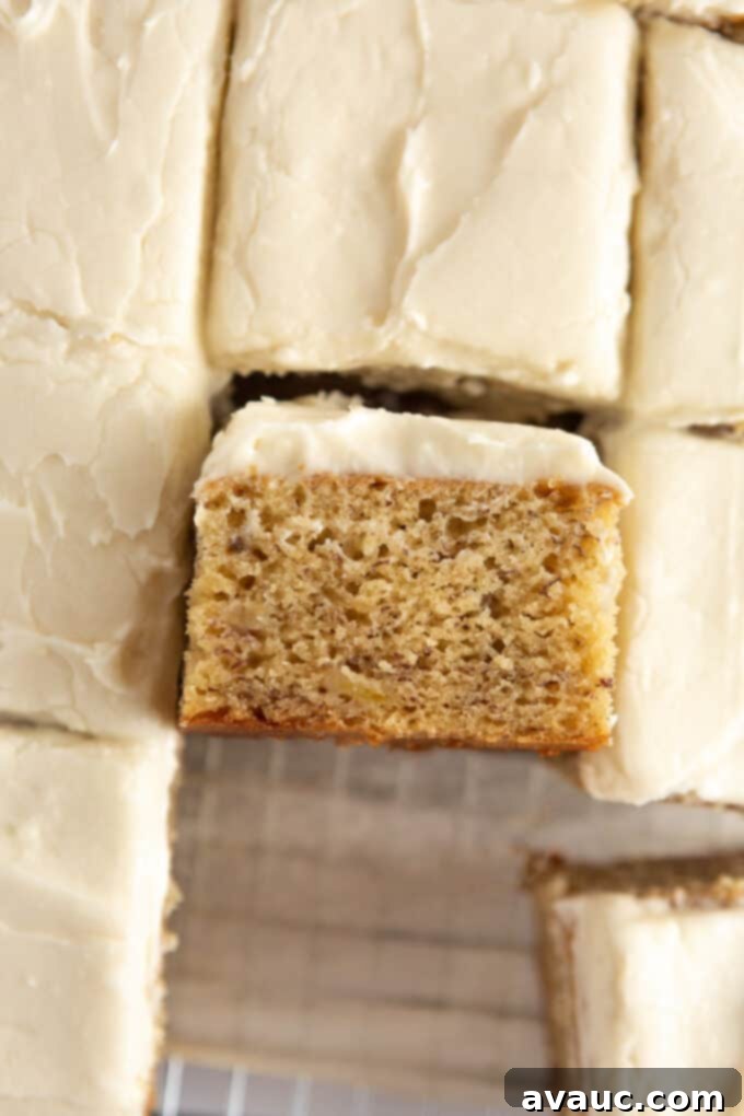 Banana bars with cream cheese frosting cut into squares