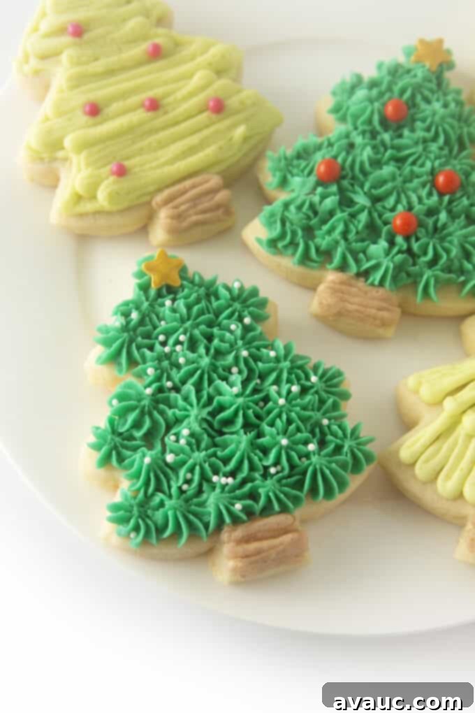 Green christmas tree sugar cookies with sprinkles