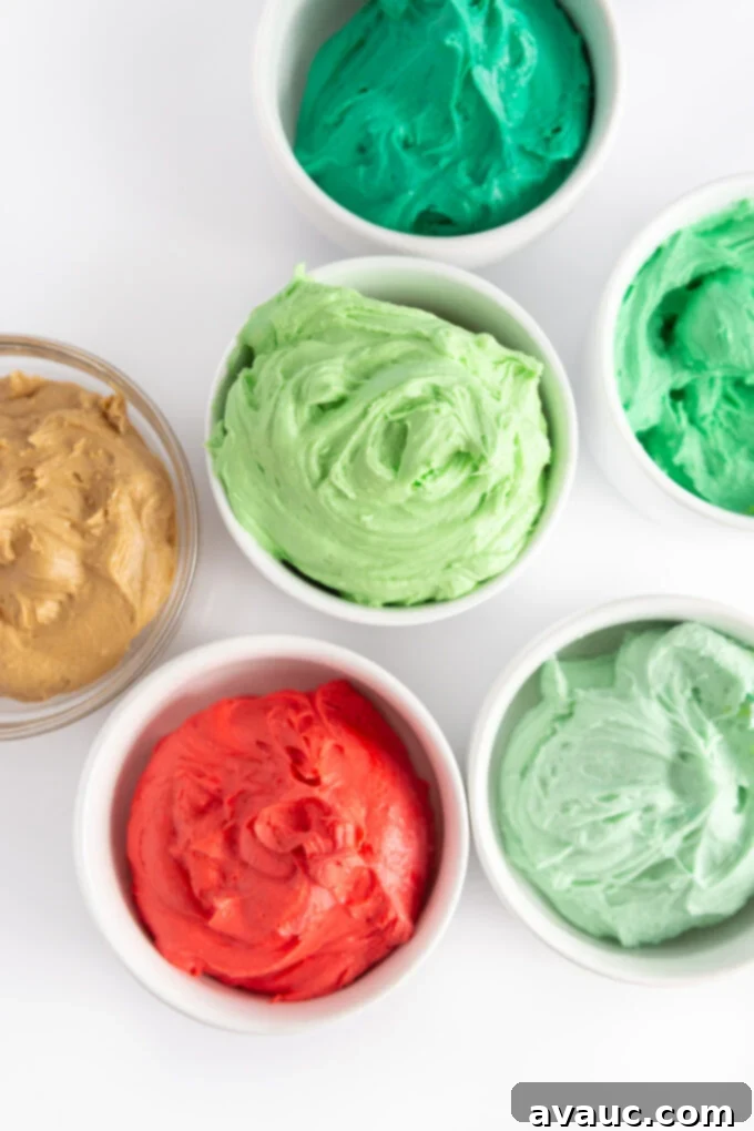 Bowls of christmas colored frosting