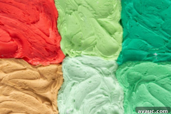 Grid collage of different holiday frosting colors